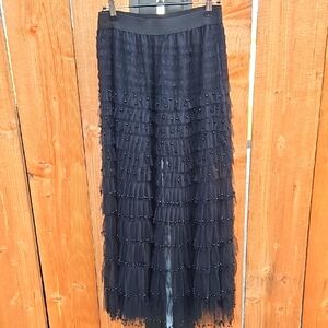 POL Elegant Black Beaded & Tiered Skirt sz M/L